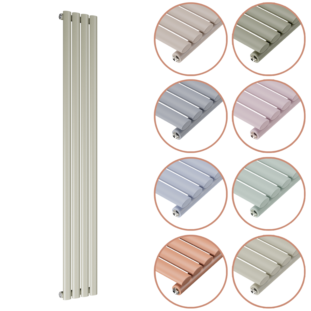 1600 x 236mm 'Pick A Pastel' Single Oval Tube Vertical Radiator