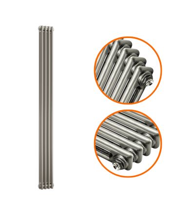 1800 x 203mm Raw Metal Lacquered Vertical Traditional 2 Column Radiator
