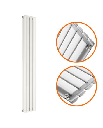 1600 x 236mm White Double Oval Tube Vertical Radiator 
