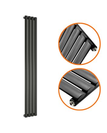 1780 x 236mm Black Single Oval Tube Vertical Radiator 