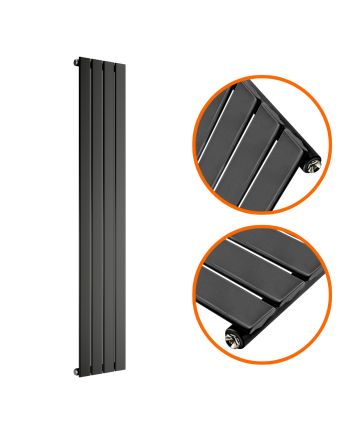 1780 x 280mm Black Single Flat Panel Vertical Radiator 