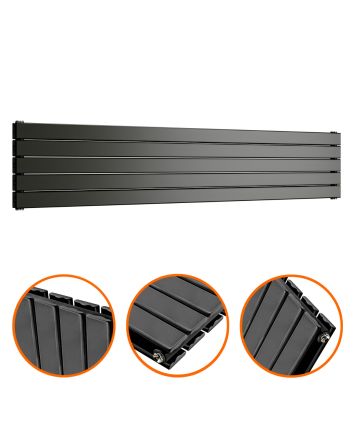350mm x 1780mm Black Double Flat Panel Horizontal / Landscape Radiator