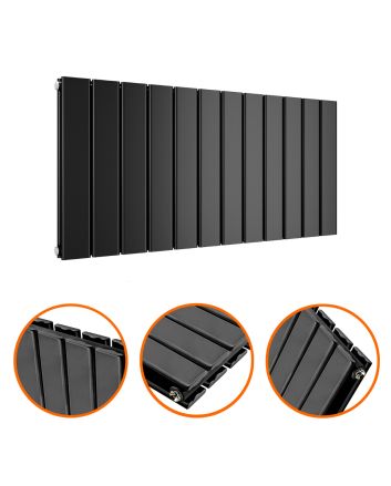 400 x 840mm Black Double Flat Panel Horizontal Radiator 