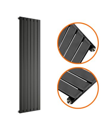 1600 x 420mm Black Single Flat Panel Vertical Radiator 