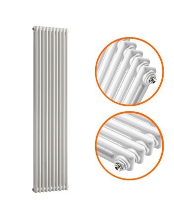 1500 x 470mm White Vertical Traditional 2 Column Radiator