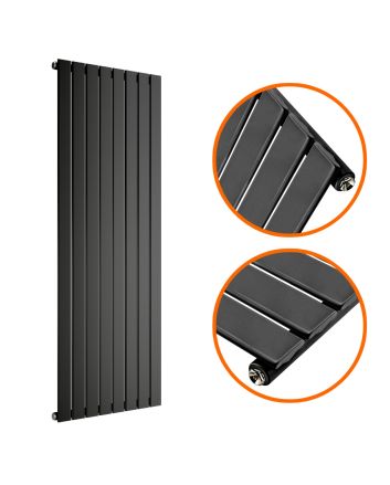 1600 x 560mm Black Single Flat Panel Vertical Radiator 