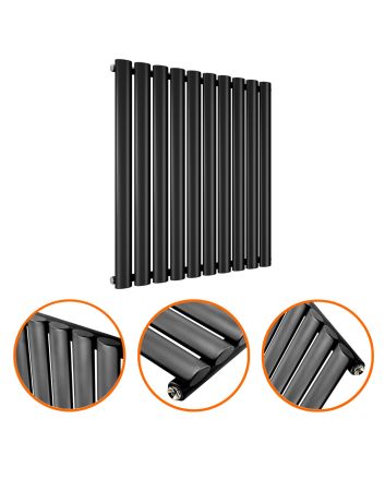635 x 595mm Black Single Oval Tube Horizontal Radiator 