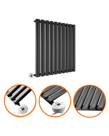 635 x 595mm Electric Black Single Oval Panel Horizontal Radiator