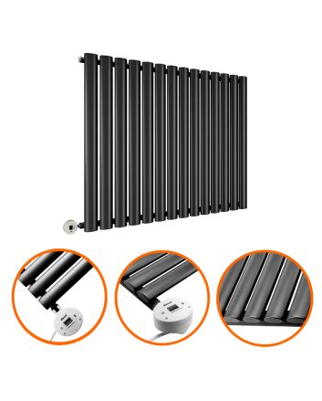 635 x 834mm Electric Black Single Oval Panel Horizontal Radiator
