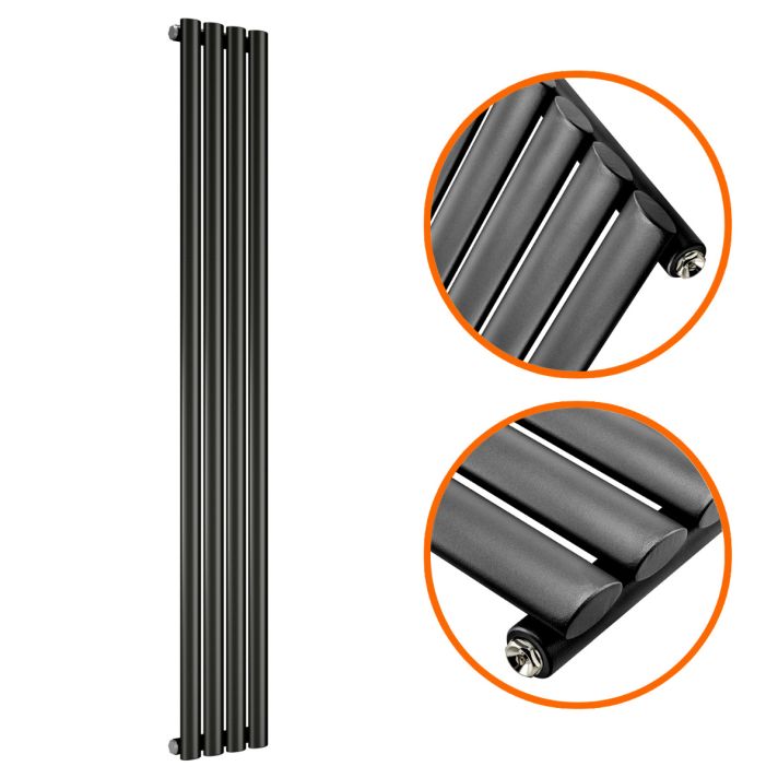 1600 x 236mm Black Single Oval Tube Vertical Radiator 