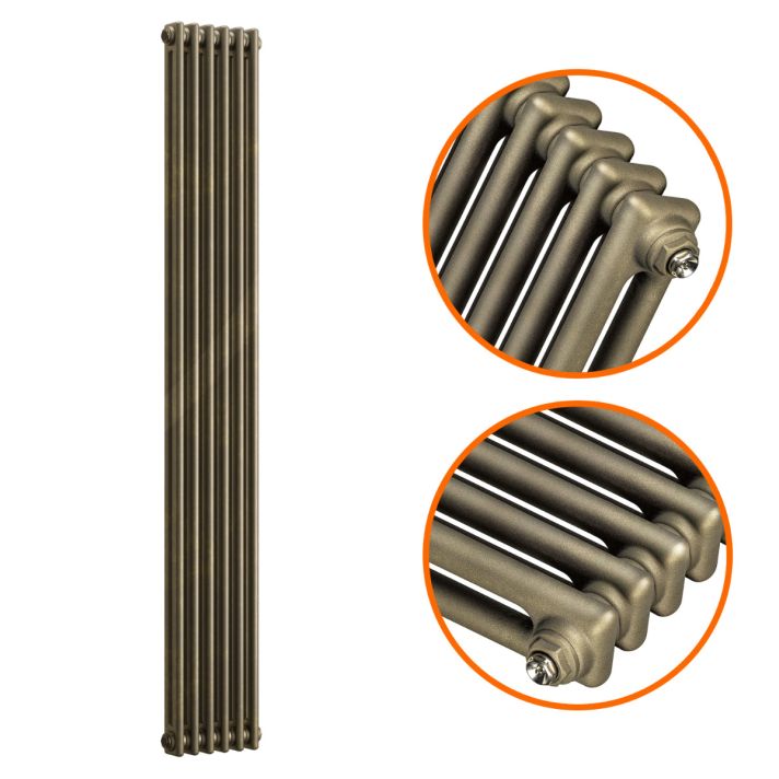 1500 x 293mm Antique Brass Vertical Traditional 2 Column Radiator