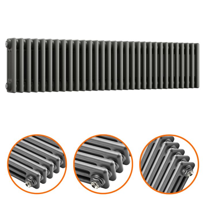 300 x 1508mm Anthracite Horizontal Traditional 3 Column Radiator