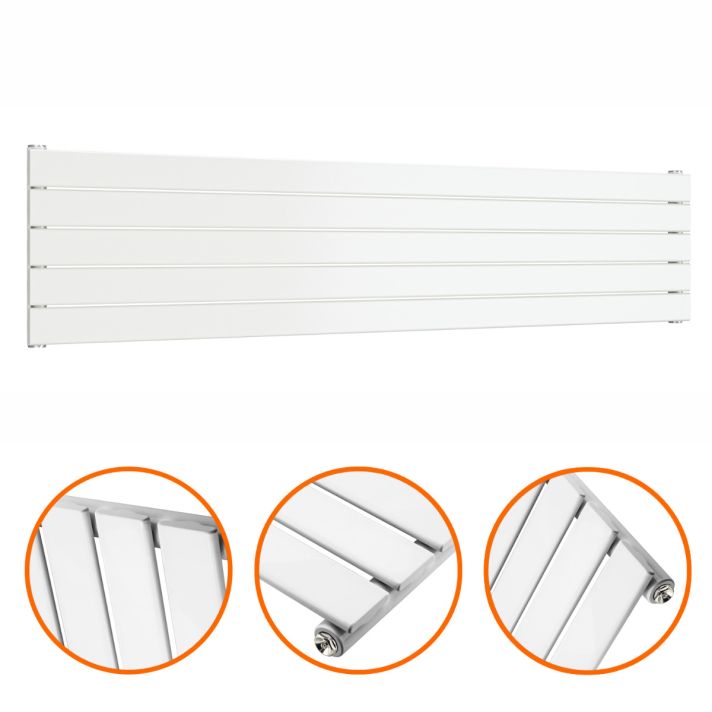 350mm x 1600mm White Single Flat Panel Horizontal / Landscape Radiator
