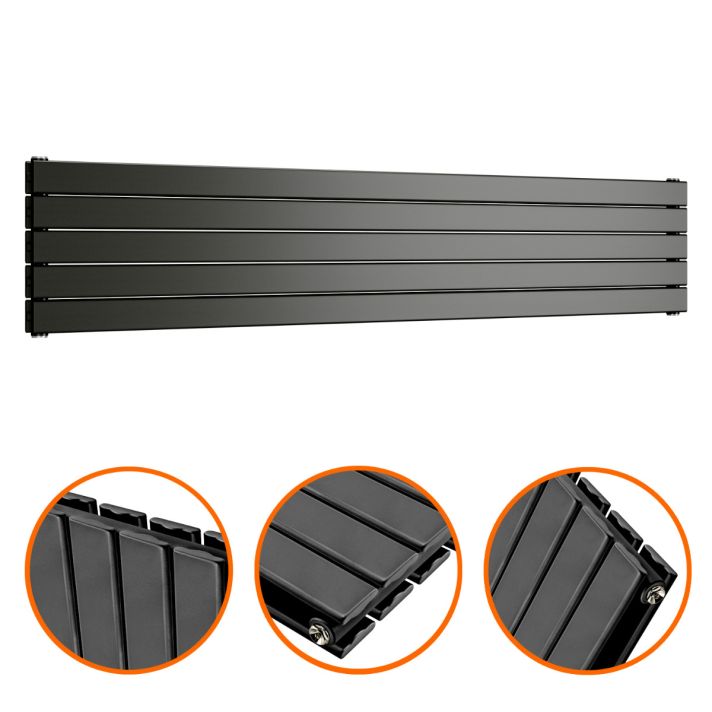 350mm x 1780mm Black Double Flat Panel Horizontal / Landscape Radiator