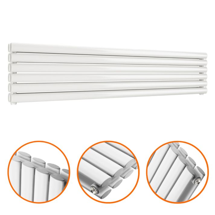 354mm x 1600mm White Double Oval Tube Horizontal / Landscape Radiator 