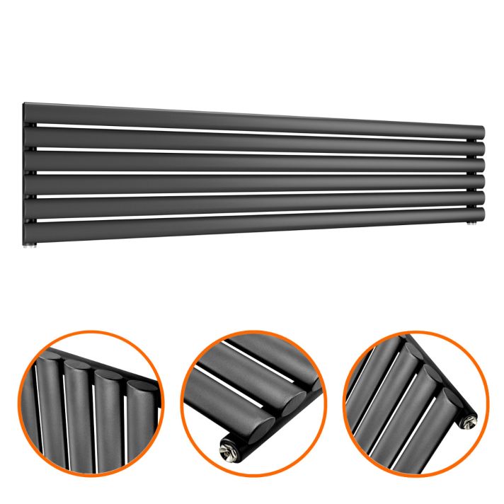 354mm x 1600mm Black Single Oval Tube Horizontal / Landscape Radiator 