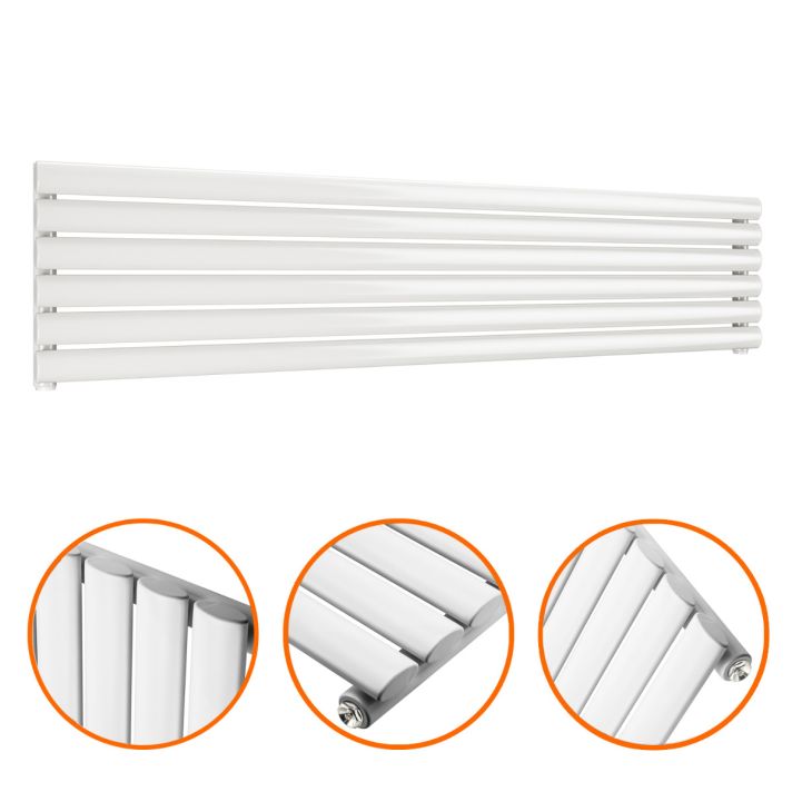 354mm x 1600mm White Single Oval Tube Horizontal / Landscape Radiator 