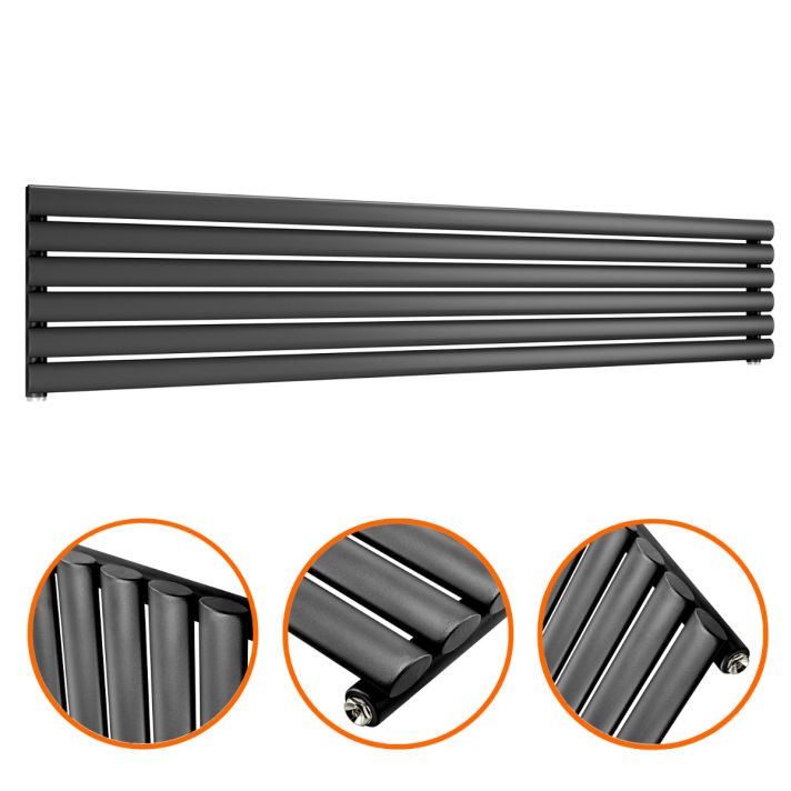 354mm x 1780mm Black Single Oval Tube Horizontal / Landscape Radiator 