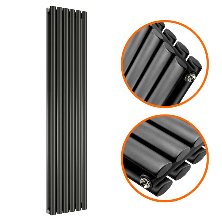 1780 x 354mm Black Double Oval Tube Vertical Radiator 
