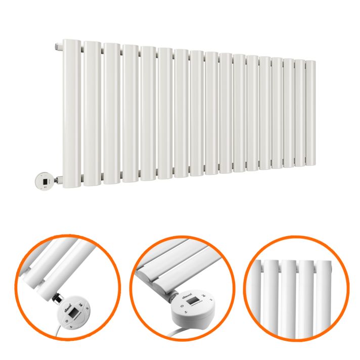 400 x 1000mm Electric White Single Oval Panel Horizontal Radiator