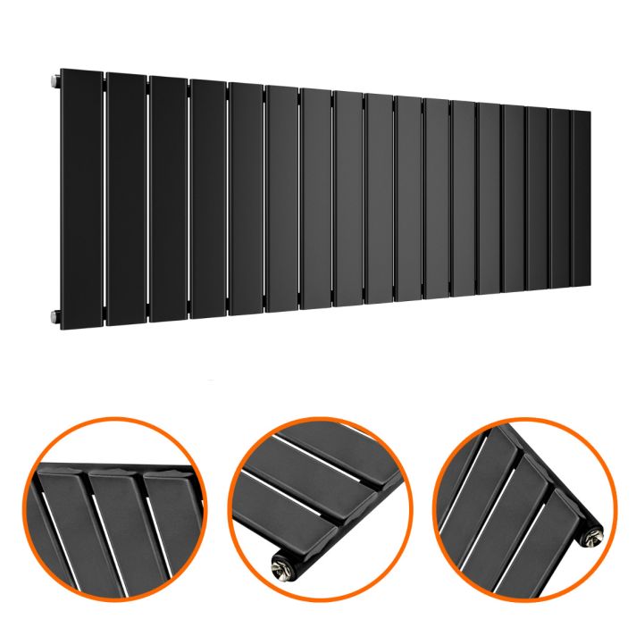 400 x 1190mm Black Single Flat Panel Horizontal Radiator 