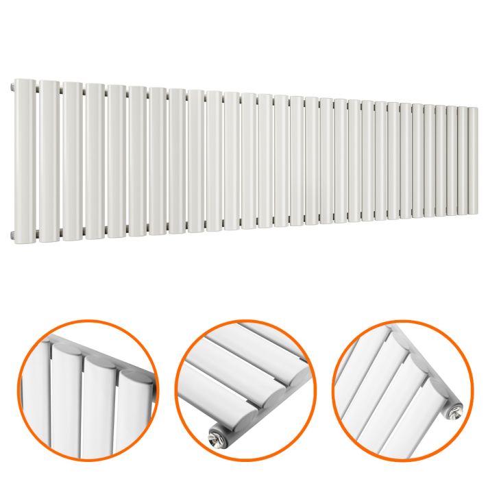 400 x 1652mm White Single Oval Tube Horizontal Radiator