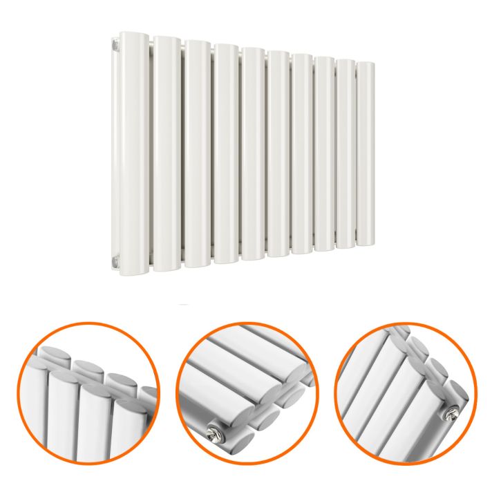 400 x 595mm White Double Oval Tube Horizontal Radiator 