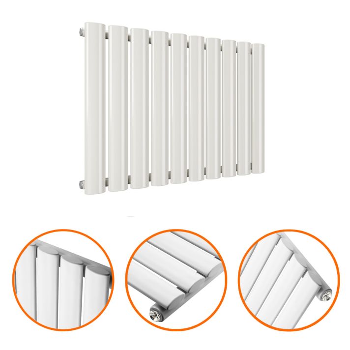 400 x 595mm White Single Oval Tube Horizontal Radiator 
