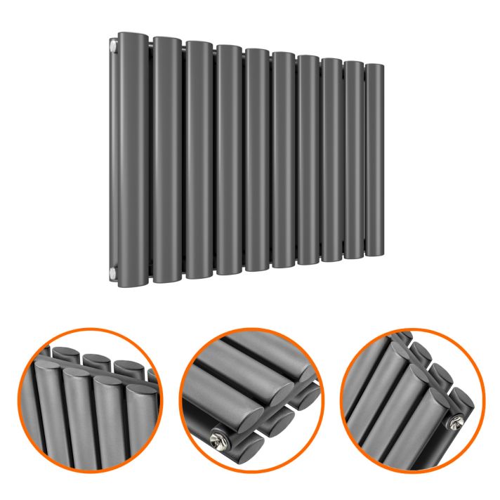 400 x 595mm Anthracite Double Oval Tube Horizontal Radiator 