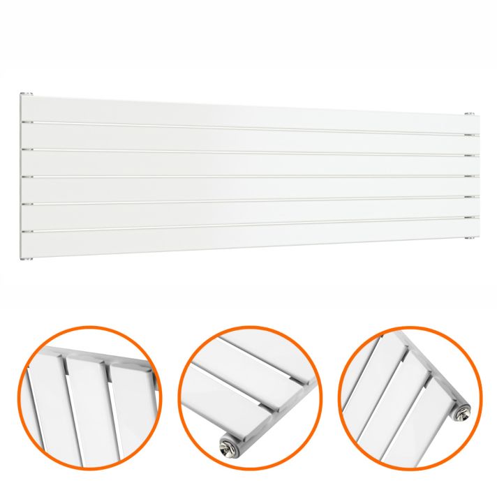 420mm x 1600mm White Single Flat Panel Horizontal / Landscape Radiator