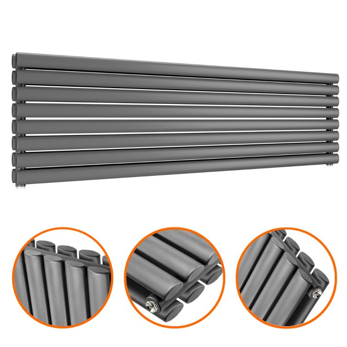 472mm x 1600mm Anthracite Double Oval Tube Horizontal / Landscape Radiator 