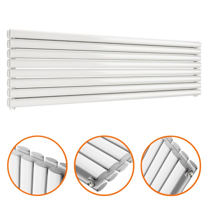 472mm x 1600mm White Double Oval Tube Horizontal / Landscape Radiator 