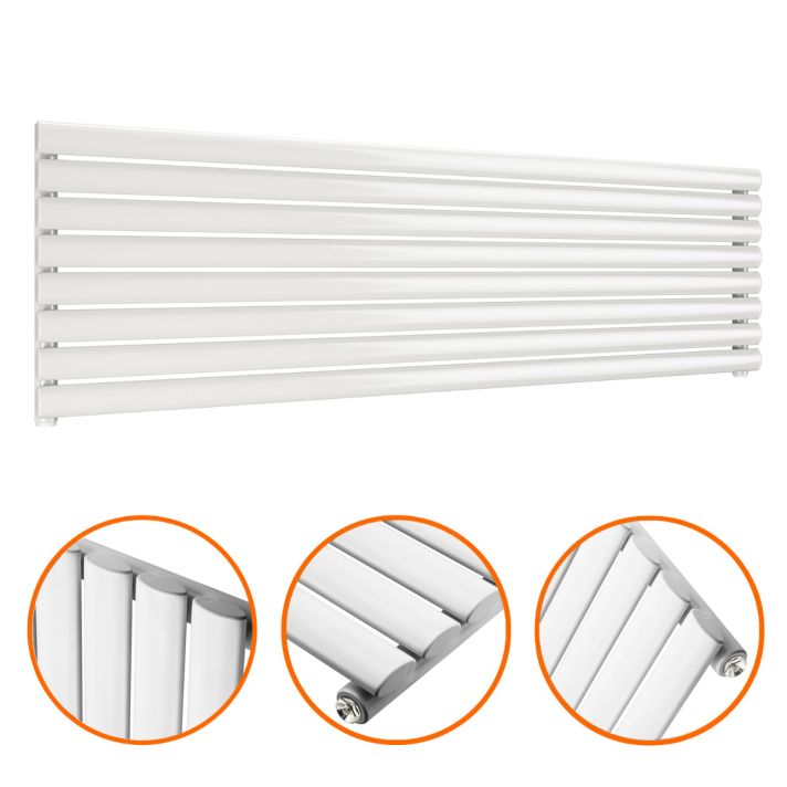 472mm x 1600mm White Single Oval Tube Horizontal / Landscape Radiator 