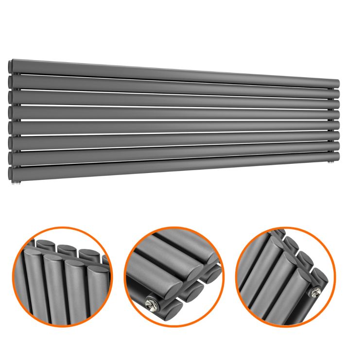 472mm x 1780mm Anthracite Double Oval Tube Horizontal / Landscape Radiator 