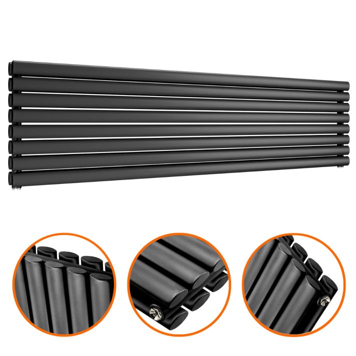 472mm x 1780mm Black Double Oval Tube Horizontal / Landscape Radiator 