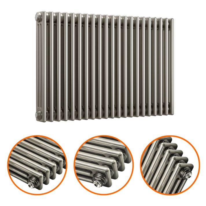 600 x 1013mm Raw Metal Lacquered Horizontal Traditional 3 Column Radiator
