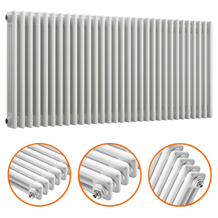 600 x 1508mm White Horizontal Traditional 3 Column Radiator