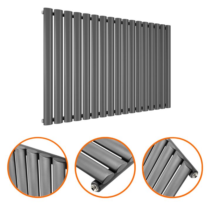 635 x 1000mm Anthracite Single Oval Tube Horizontal Radiator 