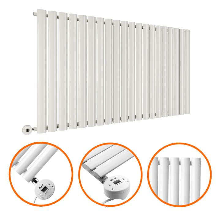 635 x 1180mm Electric White Single Oval Panel Horizontal Radiator