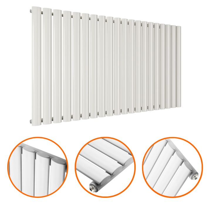 635 x 1180mm White Single Oval Tube Horizontal Radiator 