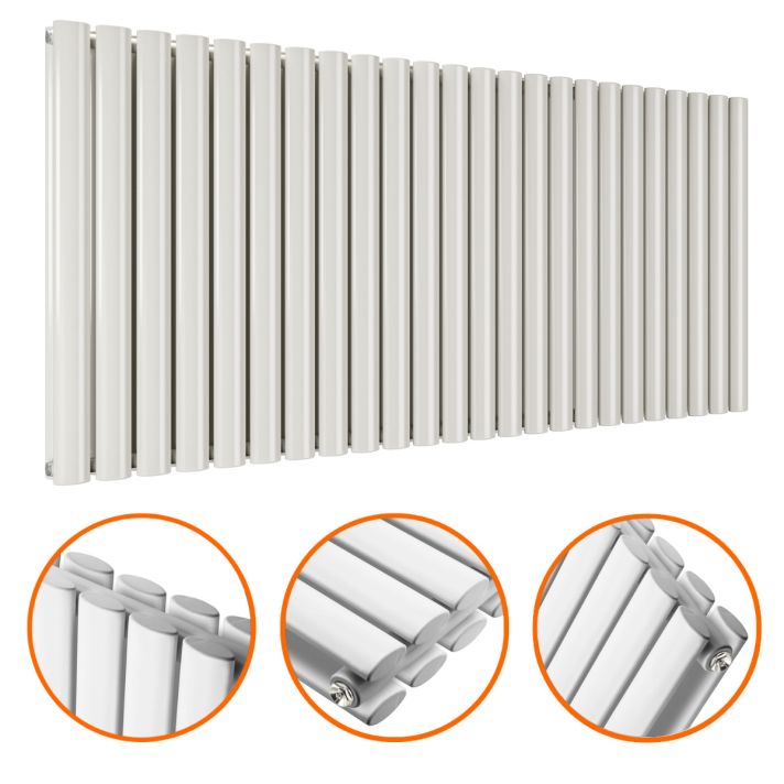 635 x 1411mm White Double Oval Tube Horizontal Radiator 