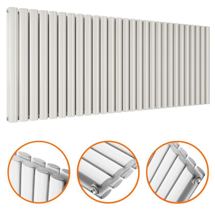 635 x 1652mm White Double Oval Tube Horizontal Radiator 