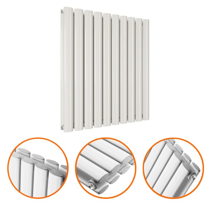 635 x 595mm White Double Oval Tube Horizontal Radiator 