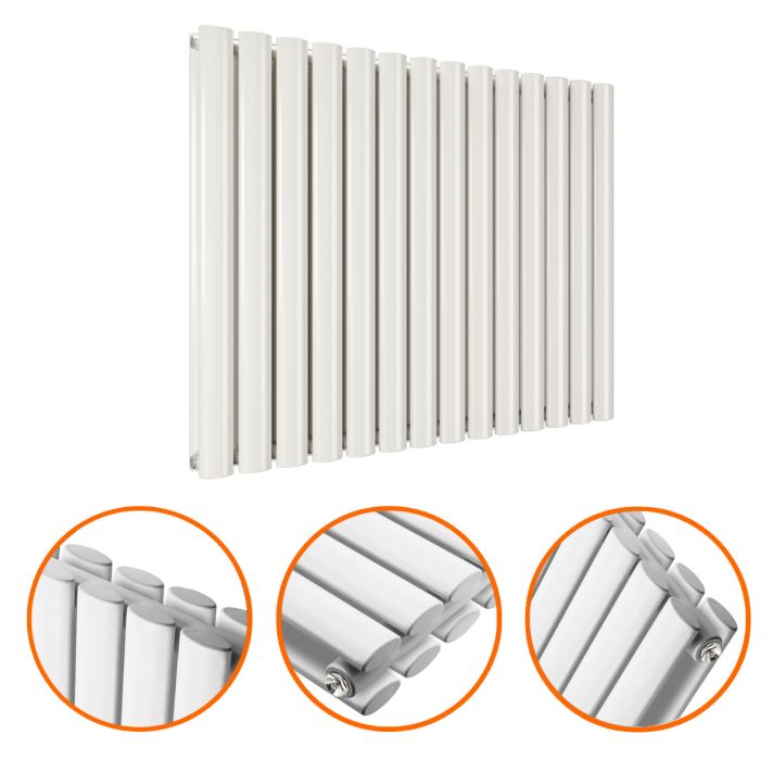 635 x 834mm White Double Oval Tube Horizontal Radiator 