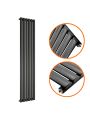1600 x 354mm Black Single Oval Tube Vertical Radiator 