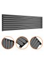 472mm x 1600mm Black Single Oval Tube Horizontal / Landscape Radiator 