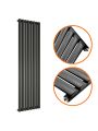 1780 x 472mm Black Single Oval Tube Vertical Radiator 