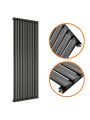 1600 x 590mm Black Single Oval Tube Vertical Radiator 