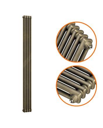 1800 x 203mm Antique Brass Vertical Traditional 3 Column Radiator