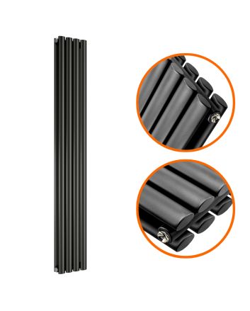 1780 x 236mm Black Double Oval Tube Vertical Radiator 